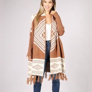 Women's Brown and Cream Knit Cardigan